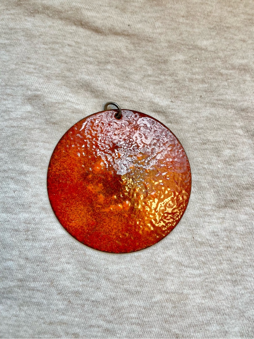 Large Dark Orange Enamel Pendant -